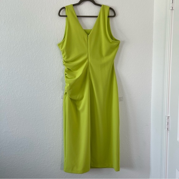 NWT Gibson Latimer Sleeveless Lime Green Ruched Midi Dress Size Large - Picture 4 of 10